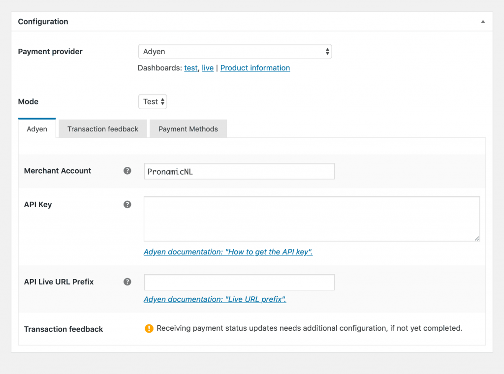 WordPress Adyen Configuratie