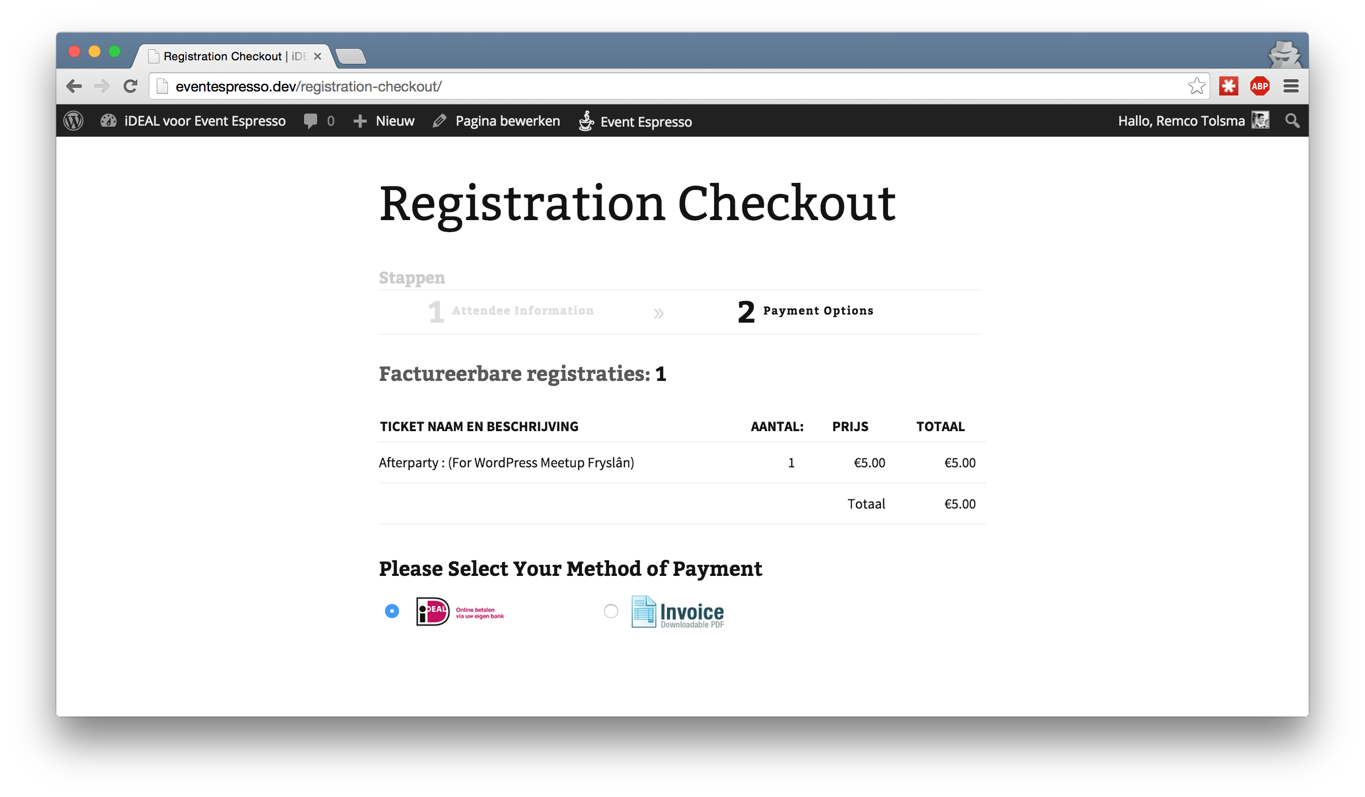 Event Espresso registration checkout iDEAL